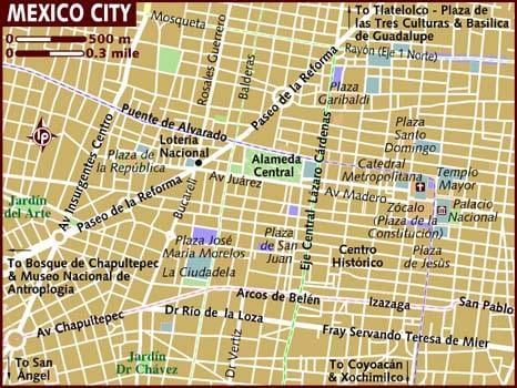 centro historico மெக்ஸிக்கோ நகரம் வரைபடம்