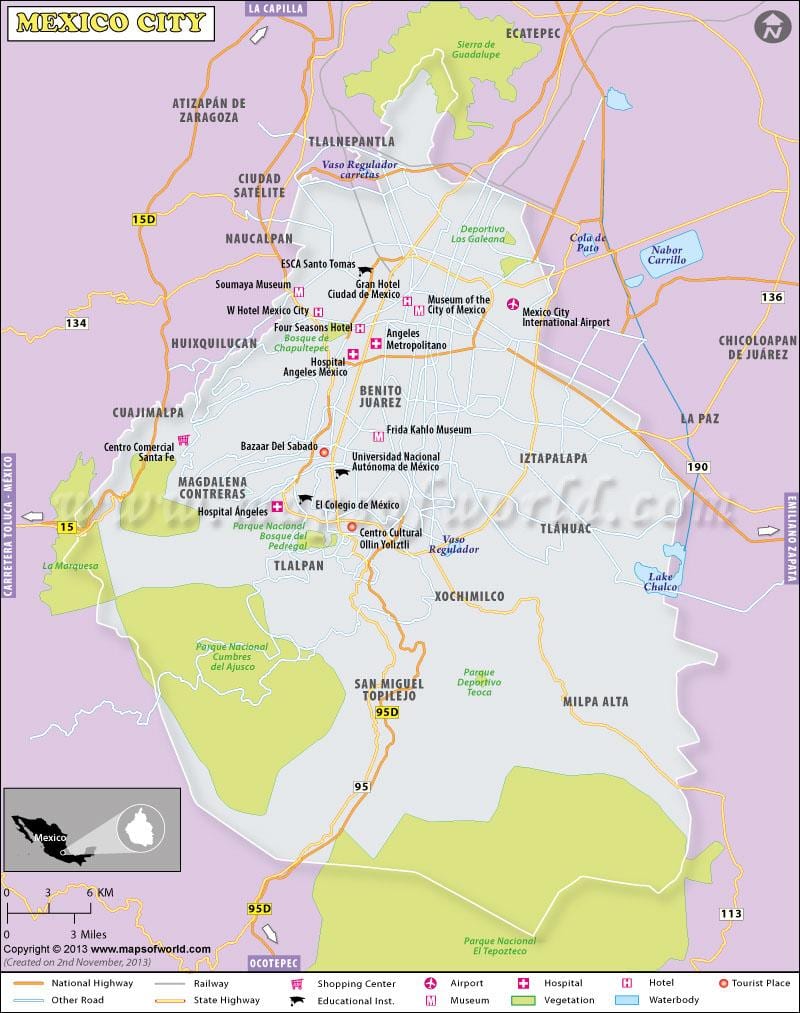 மெக்ஸிக்கோ நகரத்தின் வரைபடம் இடம்