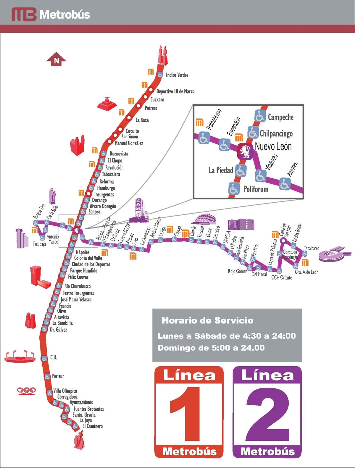 வரைபடம் metrobus மெக்ஸிக்கோ நகரத்தின்
