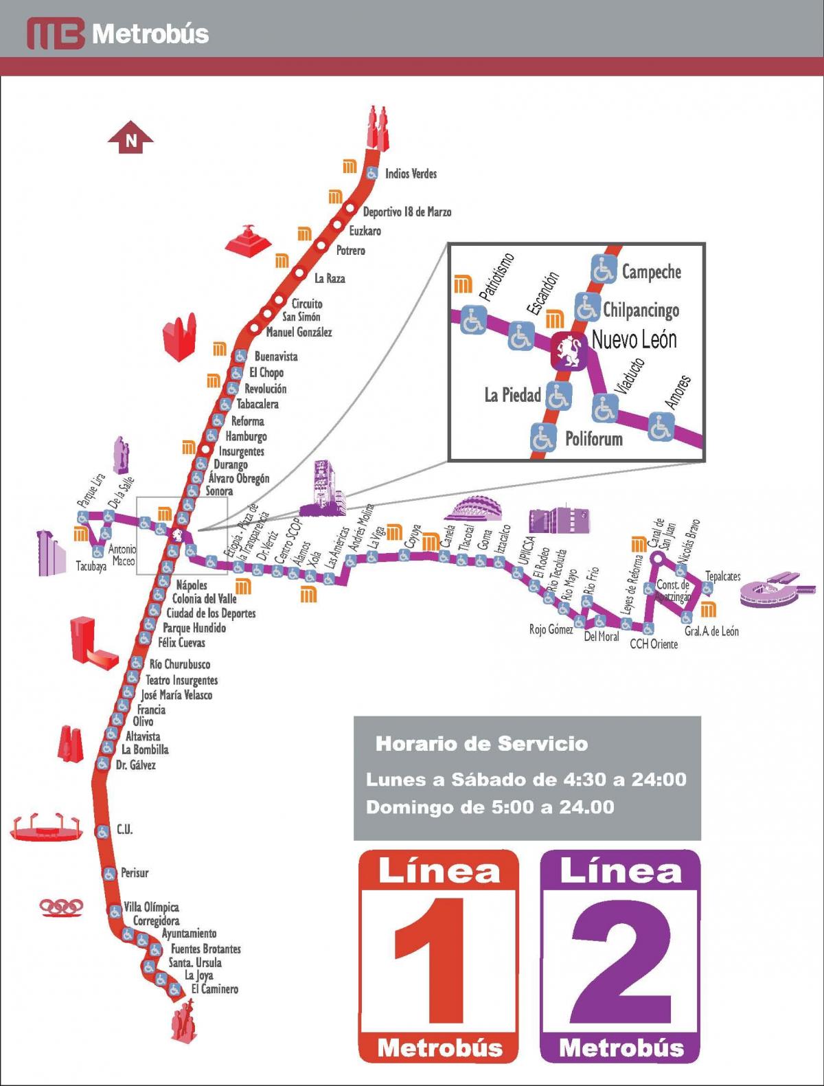 வரைபடம் metrobus மெக்ஸிக்கோ நகரத்தின்