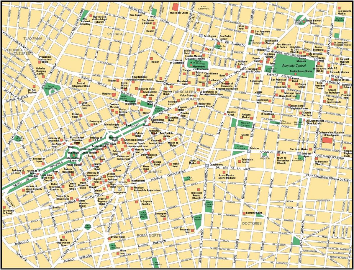 வரைபடம் மெக்ஸிக்கோ நகரம் வட்டி புள்ளிகள்